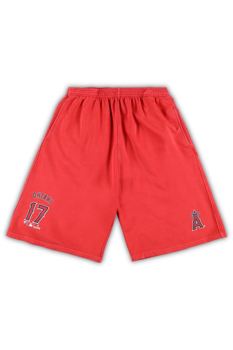 Men's Shohei Ohtani Red Los Angeles Angels Big & Tall Stitched Double-Knit Shorts, Main, color, Red