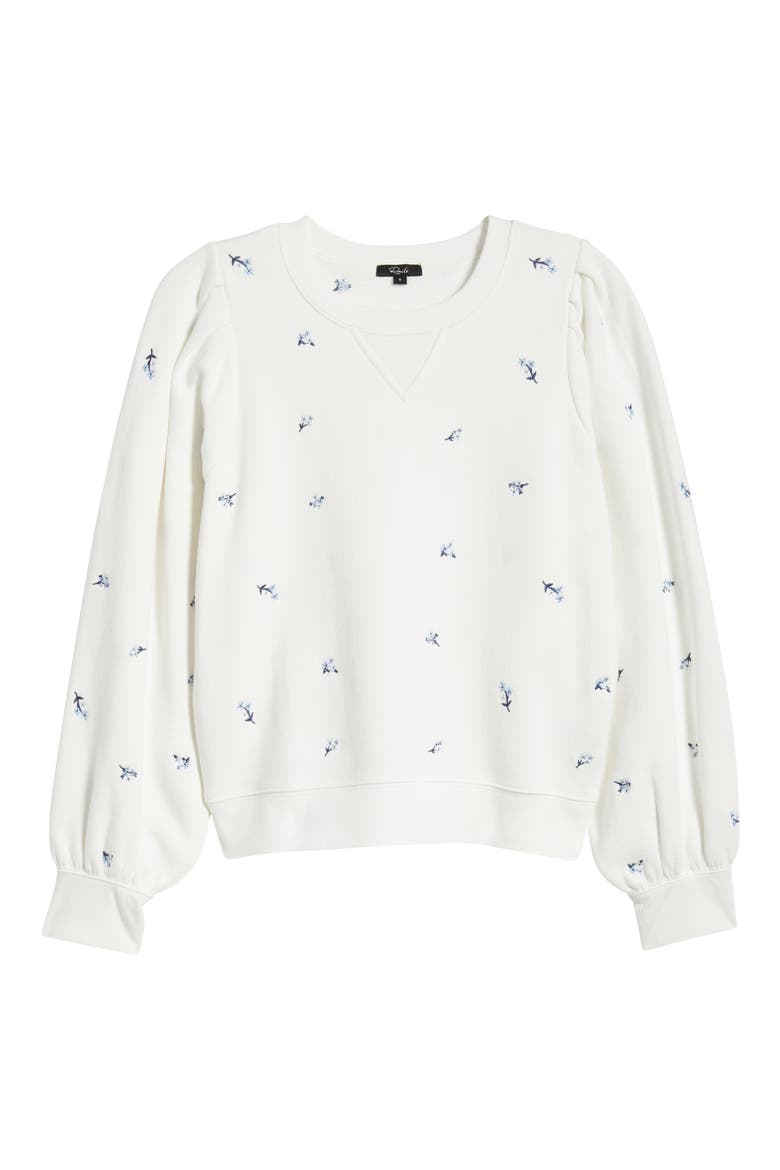 Tiffany Floral Embroidered Balloon Sleeve Cotton Sweatshirt, Alternate, color, EMBROIDERED BLUE IRIS