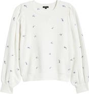 Rails Tiffany Floral Embroidered Balloon Sleeve Cotton Sweatshirt