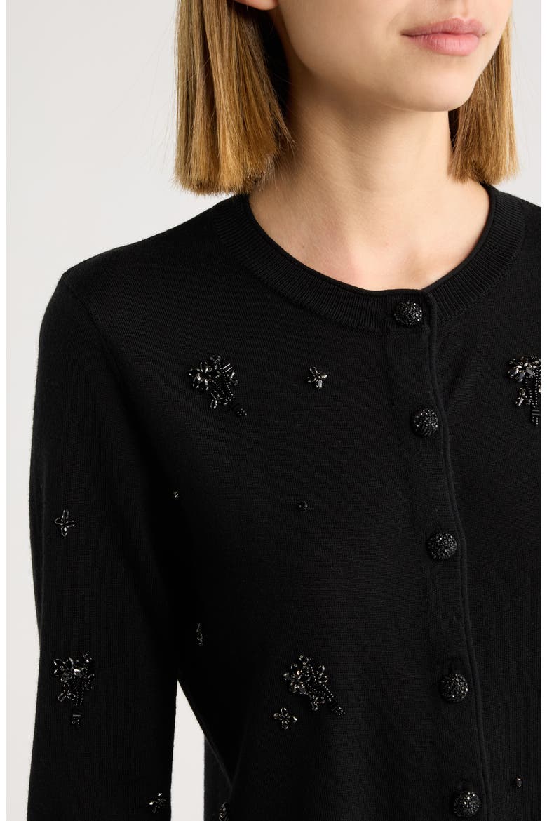Esme Embellished Wool Cardigan, Alternate, color, BLACK