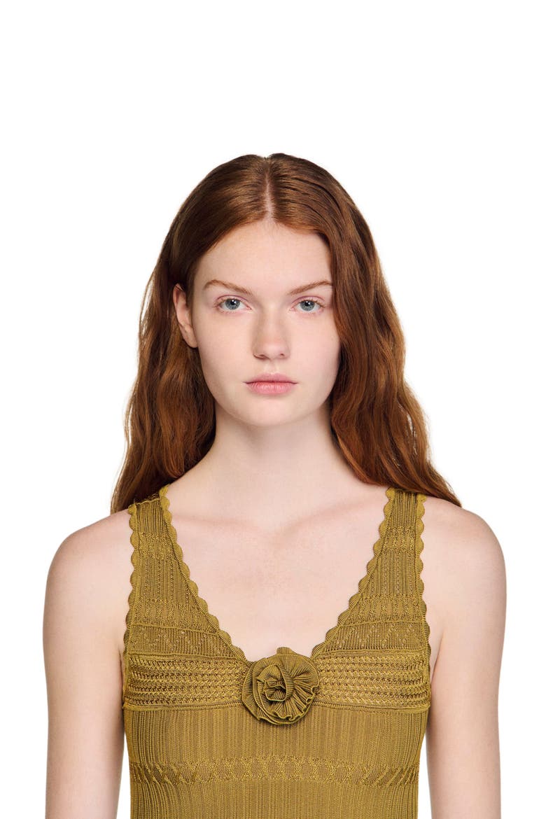 Floral pointelle knit top, Alternate, color, Olive