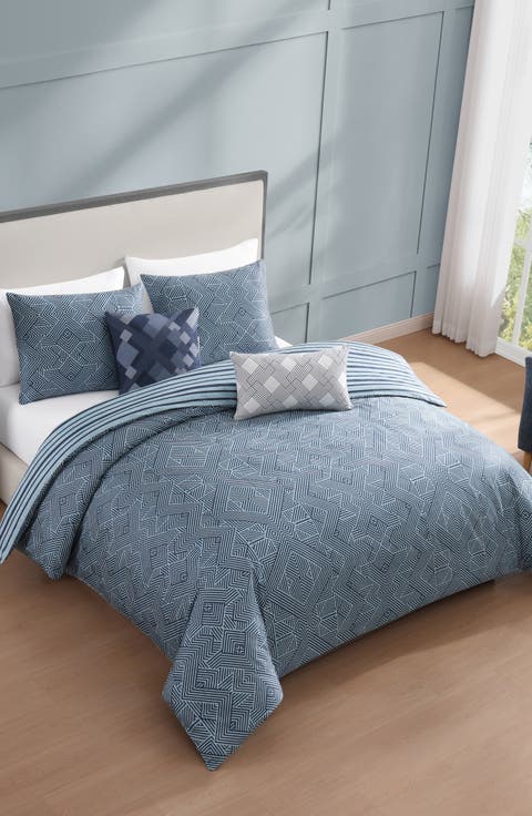 Blue Geo Lines 5-Piece Reversible Comforter Set
