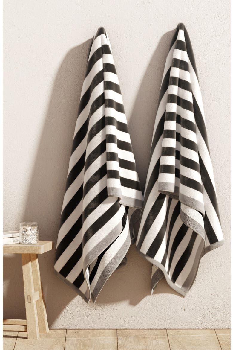 2-Pack Stripe Oversize Beach Towels, Alternate, color, BLACK / GREY