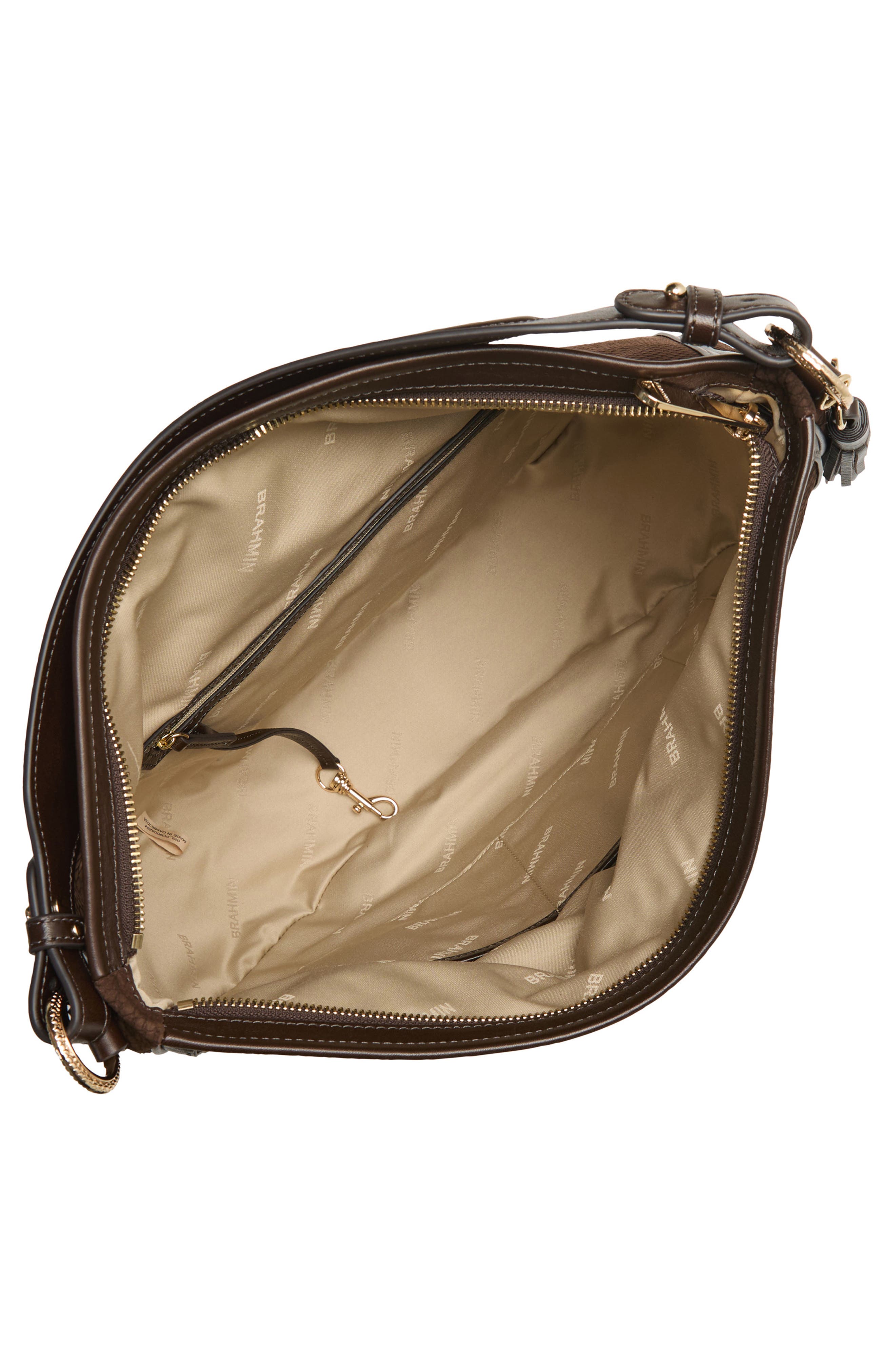 Brahmin Kathleen Snakeskin Embossed Leather Shoulder Bag, Alternate, color, Chocolate Deveron