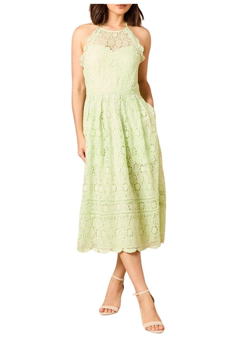 Oasis Lace Detail Halterneck Midi Dress, Alternate, color, Sage
