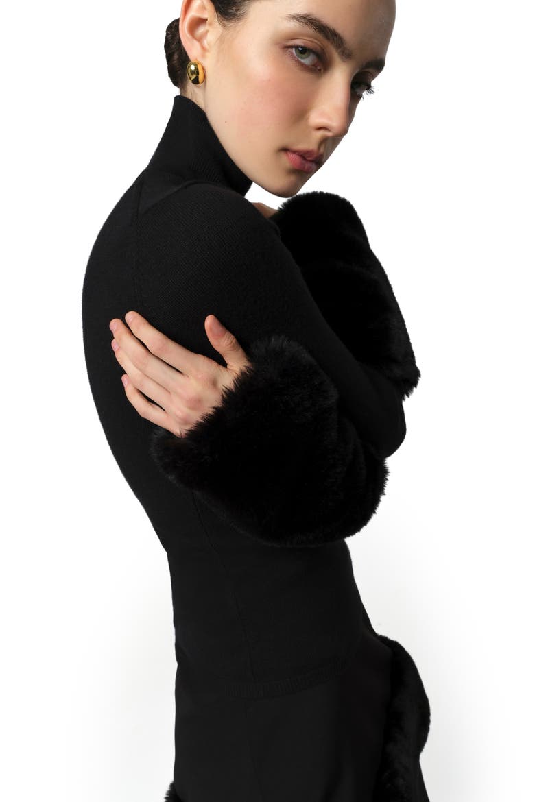 Pluche™ Faux Fur Cuff Turtleneck Sweater, Alternate, color, NOIR / NOIR