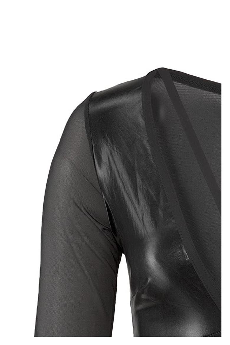 Women's Faux Leather Mesh Top, Alternate, color, Black
