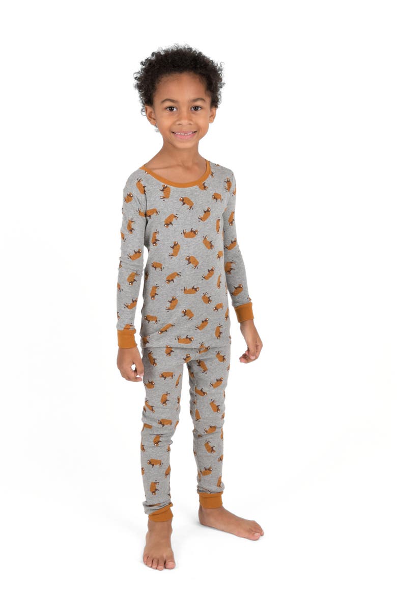 Leveret Kids Cotton Two-Piece Printed Pajamas, Animals & Characters, Main, color, Overall Bison