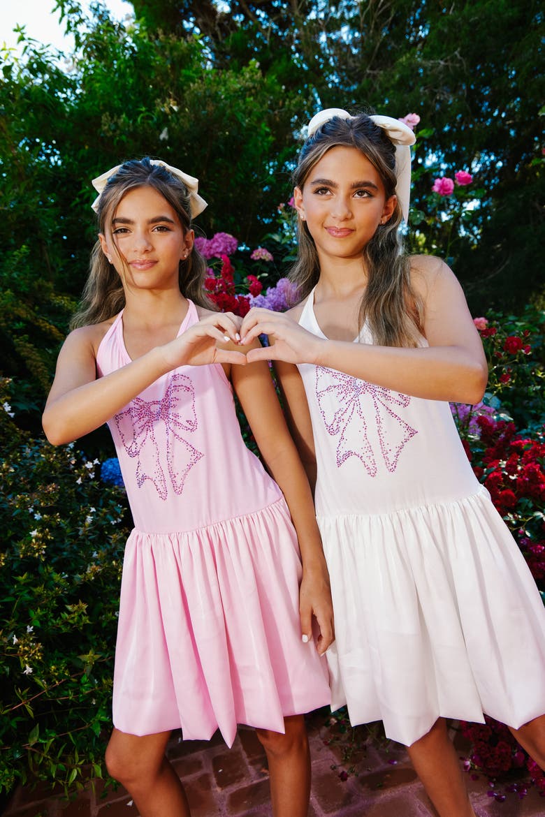 Crystal Bow Bubble Dress, Alternate, color, Pink