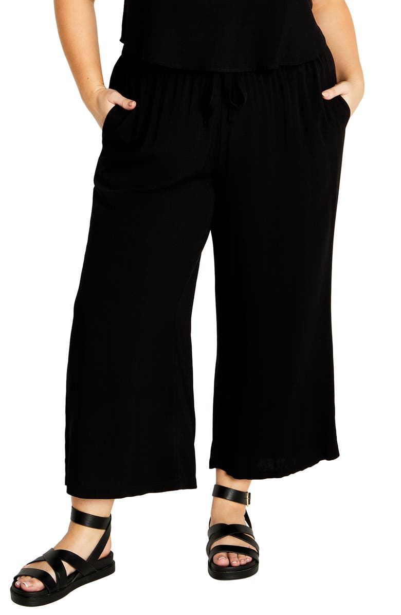 City Chic Nova Wide Leg Drawstring Ankle Pants, Main, color, Black