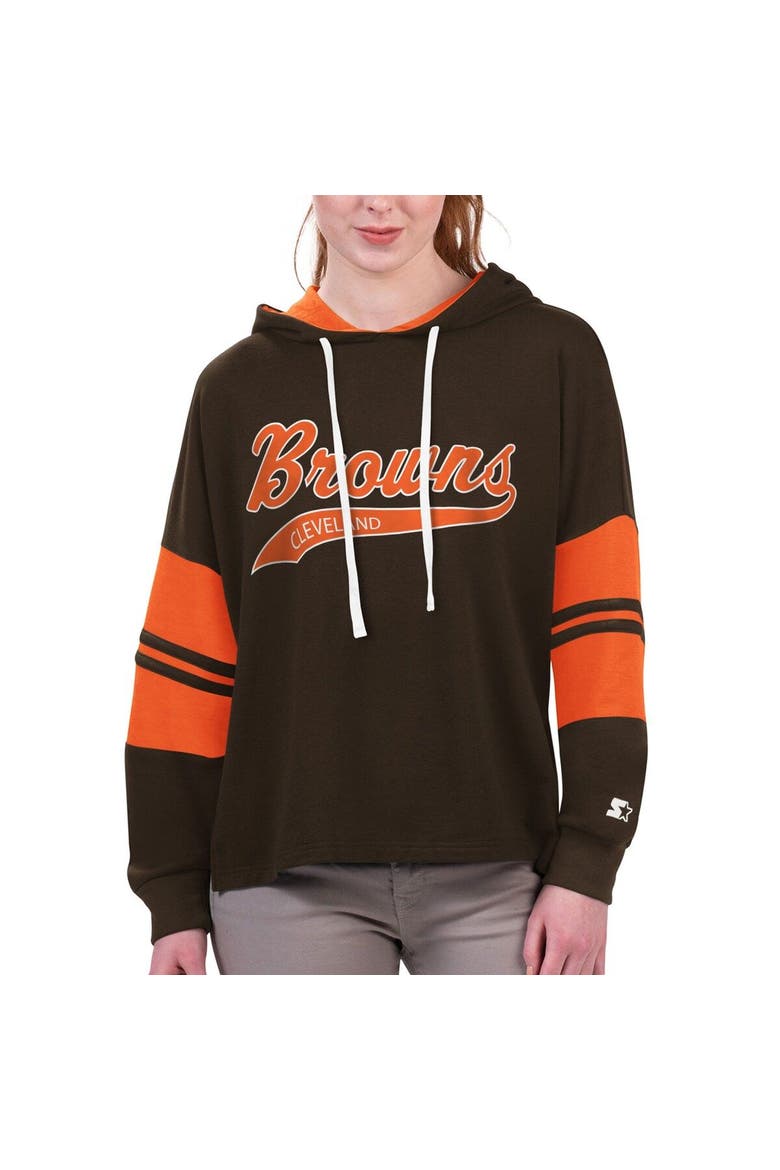 Women's Starter Brown Cleveland Browns Bump And Run Long Sleeve Hoodie T-Shirt, Main, color, Brown