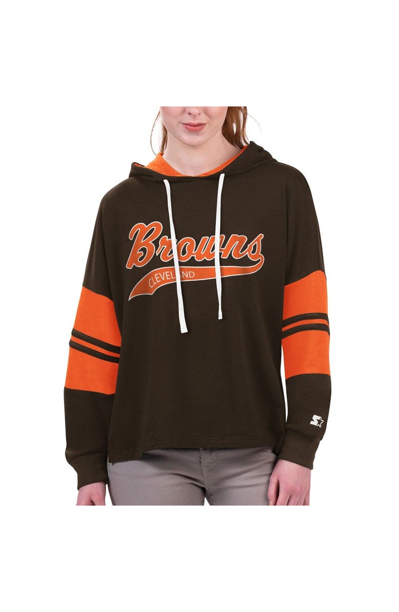 STARTER Women's Starter Brown Cleveland Browns Bump And Run Long Sleeve Hoodie T-Shirt, Main, color, Brown