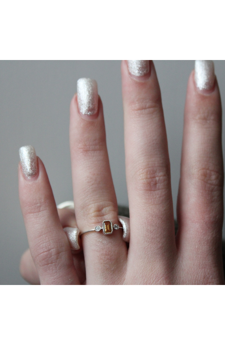 LuvMyJewelry Emerald Cut Citrine & Diamond Birthstone Ring in 14K Gold, Alternate, color, White Gold