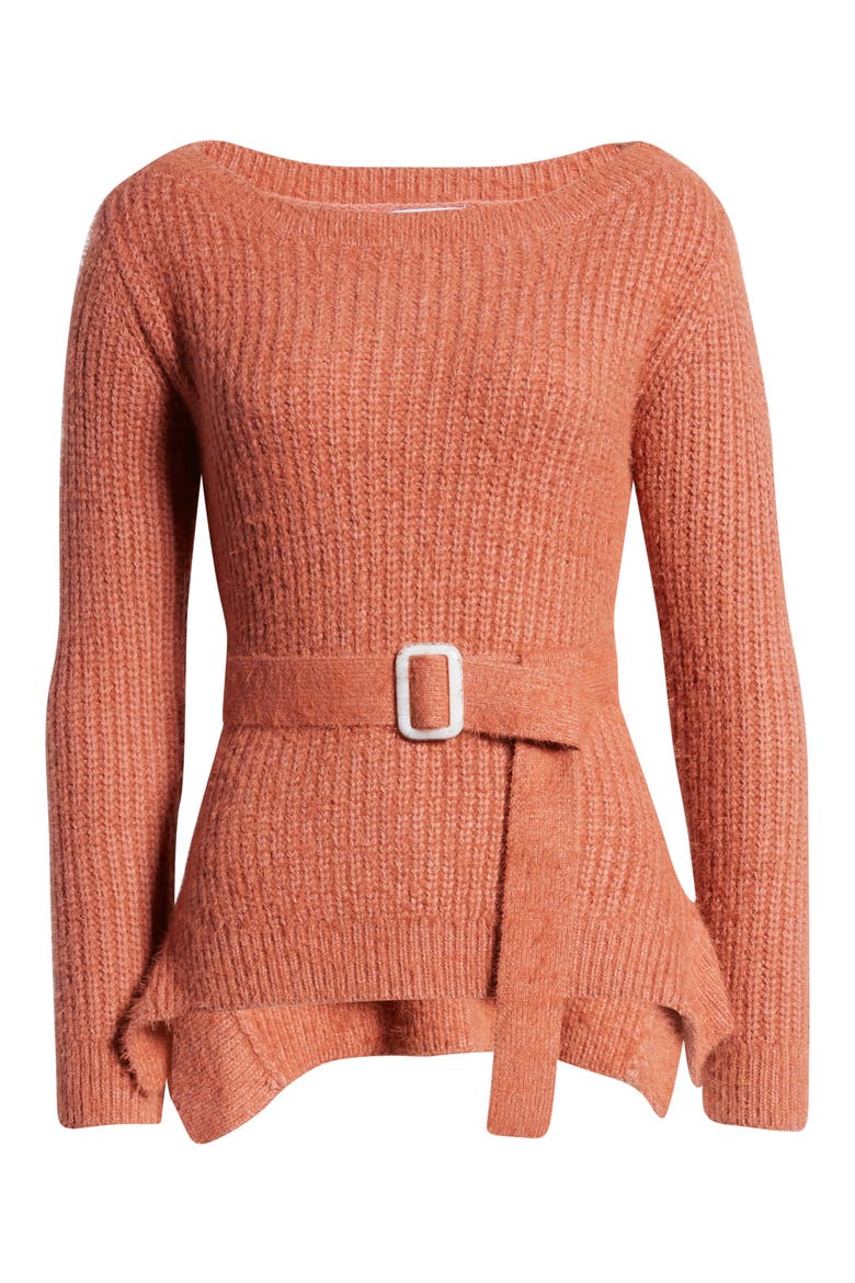 J.O.A Shaker Stitch Belted Sweater, Alternate, color, RUST
