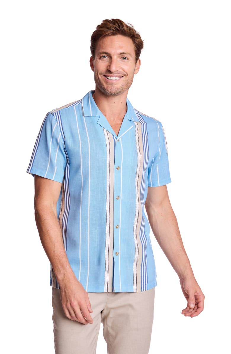 PAISLEY & GRAY Stripe Linen Blend Camp Shirt, Alternate, color, Sand & Sky Stripe