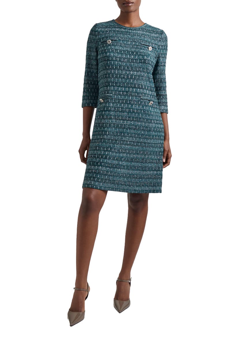 Metallic Tweed Shift Sweater Dress, Main, color, SPRUCE/BLACK/NEW IVORY