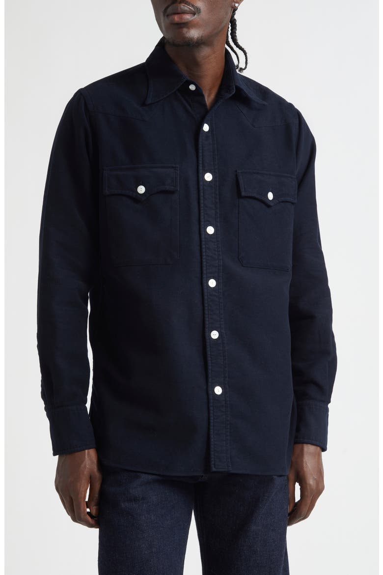 Cotton Moleskin Western Shirt, Main, color, NAVY