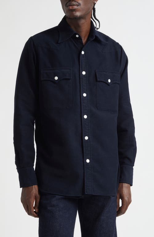 Drake's Cotton Moleskin Western Shirt in Navy  product
