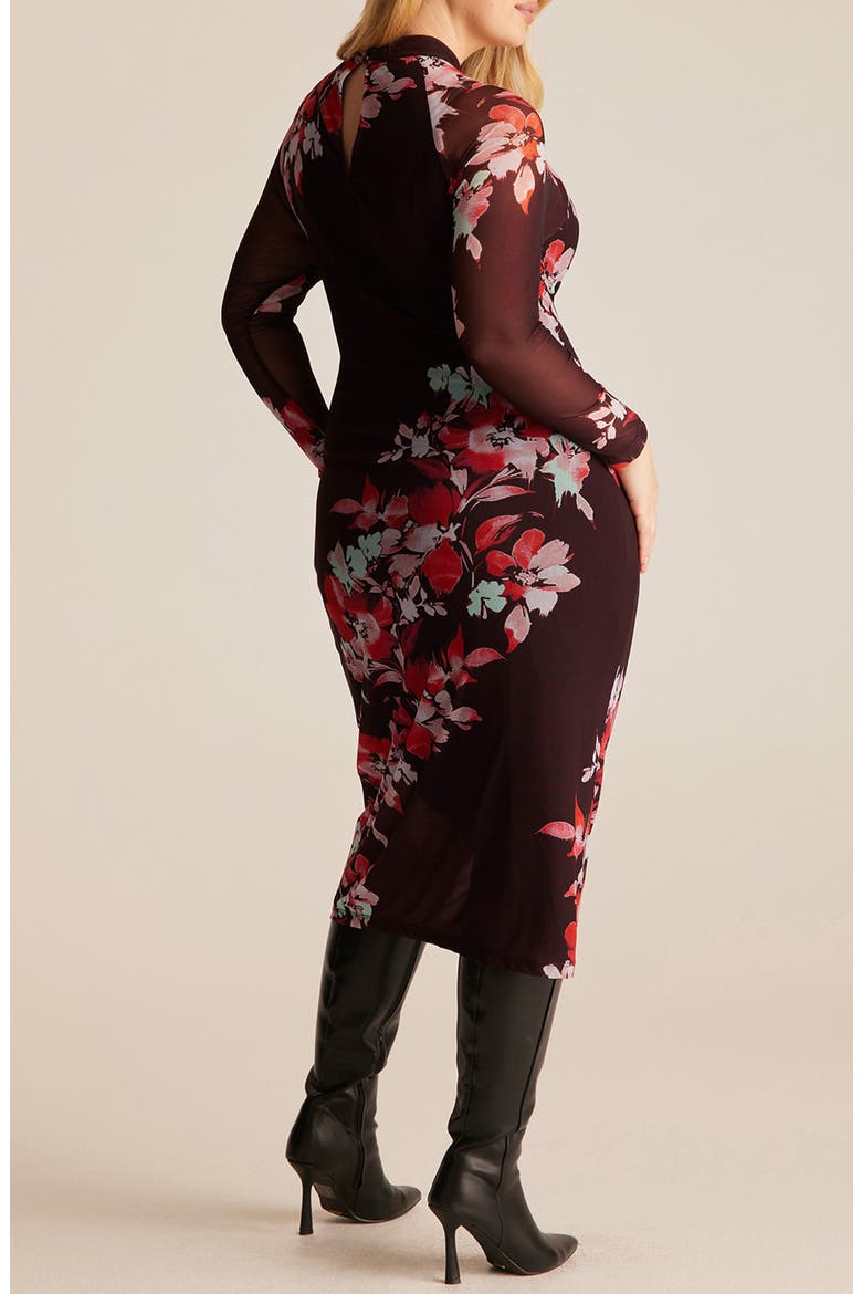 Solene Floral Mesh Midi Dress, Alternate, color, RUBY FLEUR