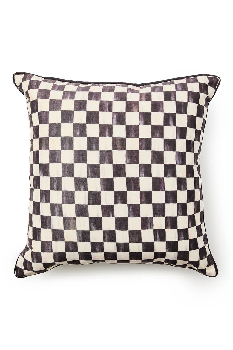 Courtly Check Printed Outdoor Throw Pillow, Main, color, BLACK