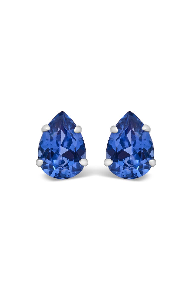 Platinum Lab 5X7 Created Blue Sapphire Pear Solitaire Stud Earrings, Main, color, Platinum