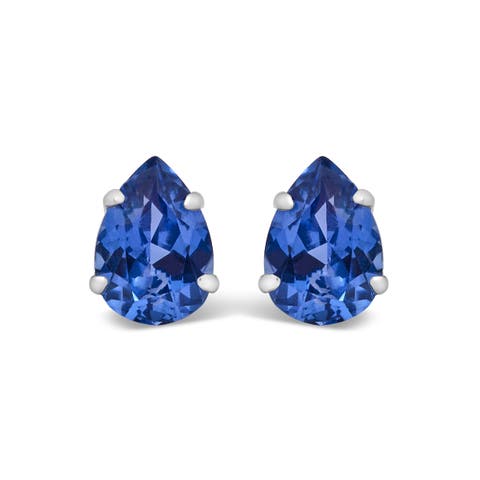 Platinum Lab 5X7 Created Blue Sapphire Pear Solitaire Stud Earrings