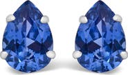 Haus of Brilliance Platinum Lab 5X7 Created Blue Sapphire Pear Solitaire Stud Earrings