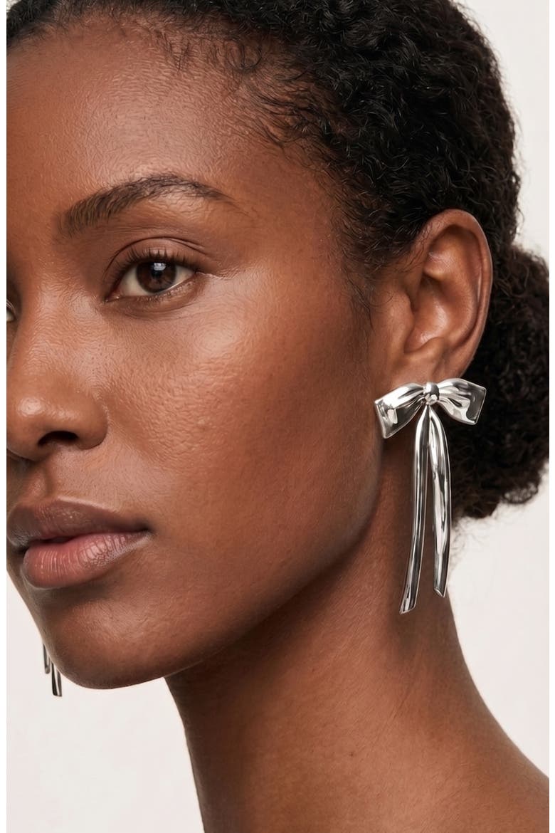Bow Statement Drop Earrings, Alternate, color, SILVER