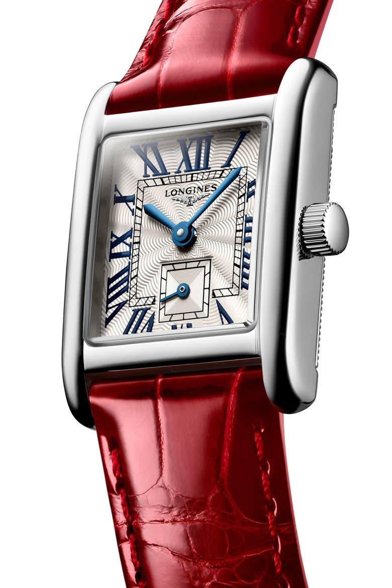 Mini DolceVita Automatic Leather Strap Watch, 29mm x 21.5mm, Alternate, color, SILVER