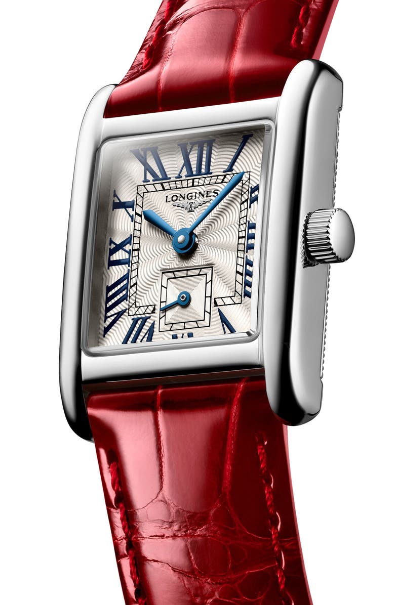 Longines Mini DolceVita Automatic Leather Strap Watch, 29mm x 21.5mm, Alternate, color, Red