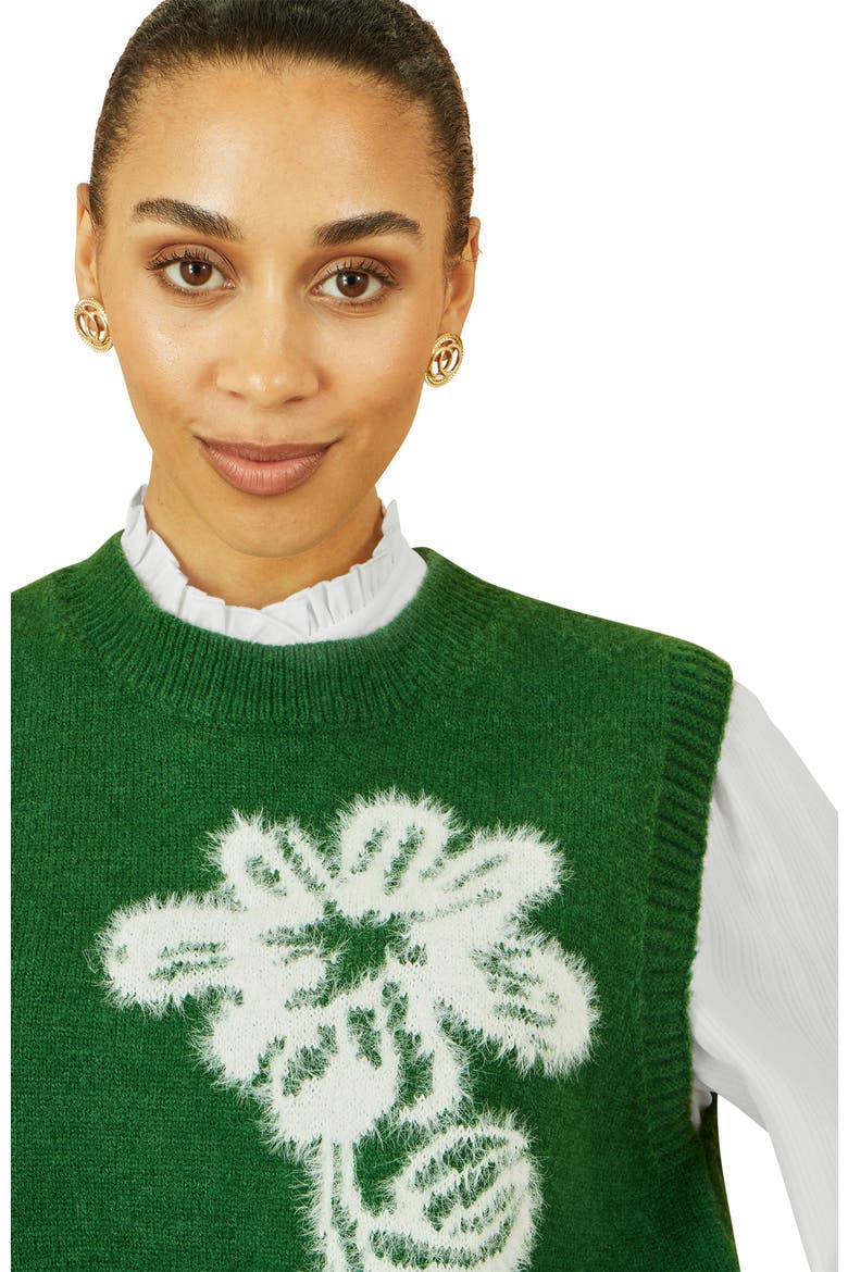 Knitted Floral Sleeveless Sweater Vest, Alternate, color, Green