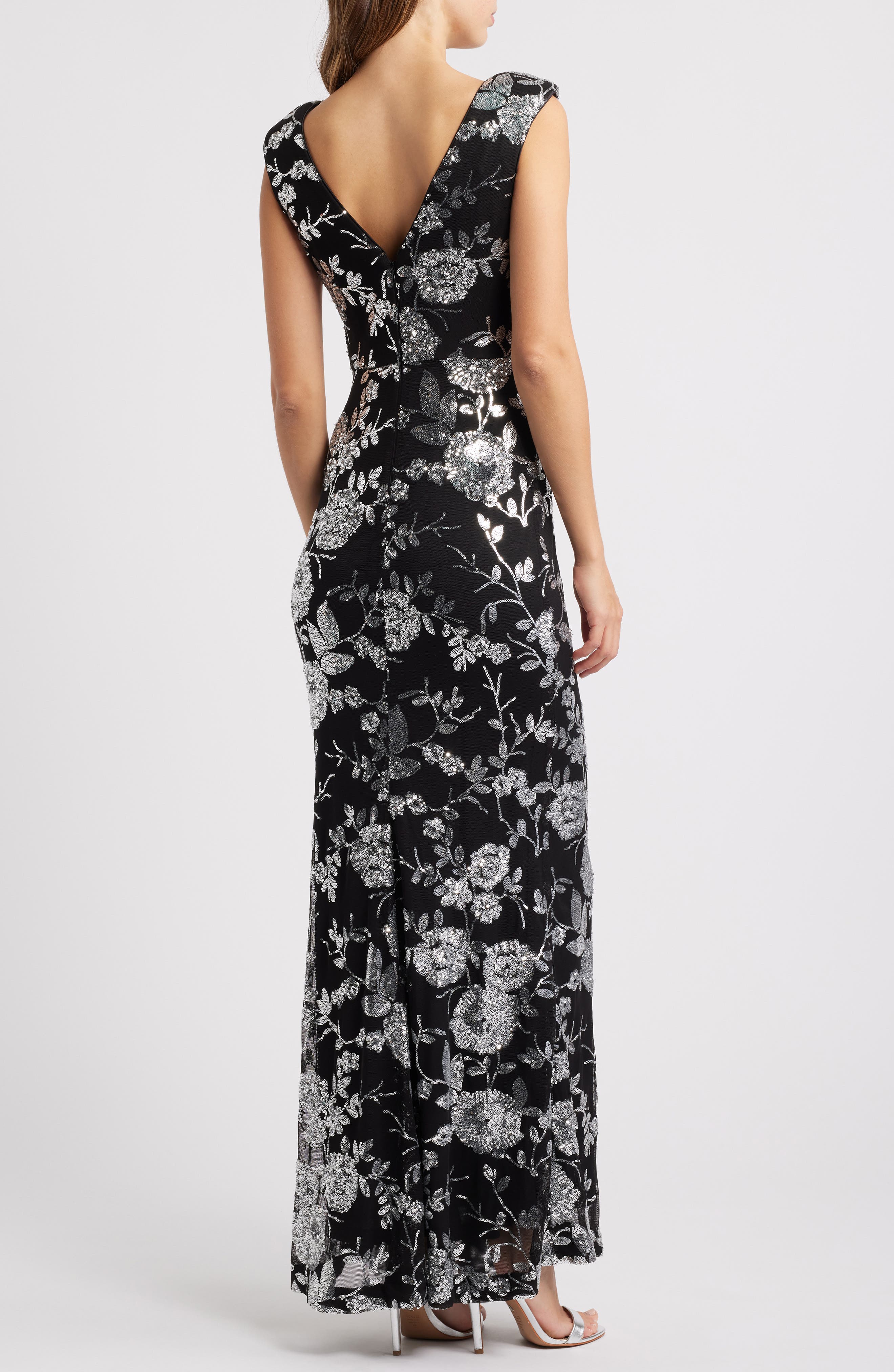 Sequin Floral Sheath Gown - image 2
