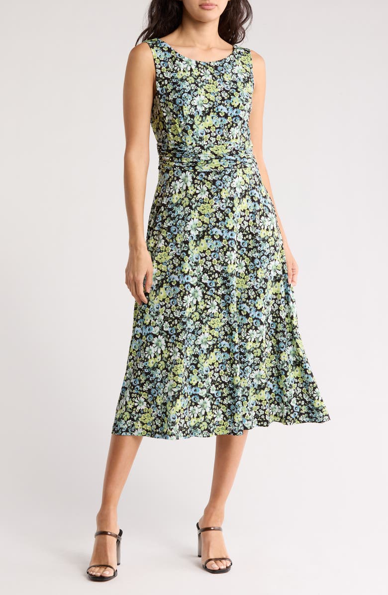 Connected Apparel Shirred Waist Midi Dress, Main, color, 