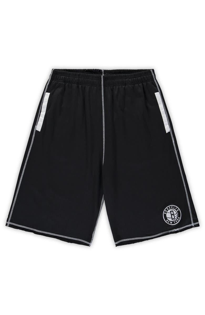 PROFILE Men's Black/White Brooklyn Nets Big & Tall Contrast Stitch Knit Shorts, Alternate, color, Black