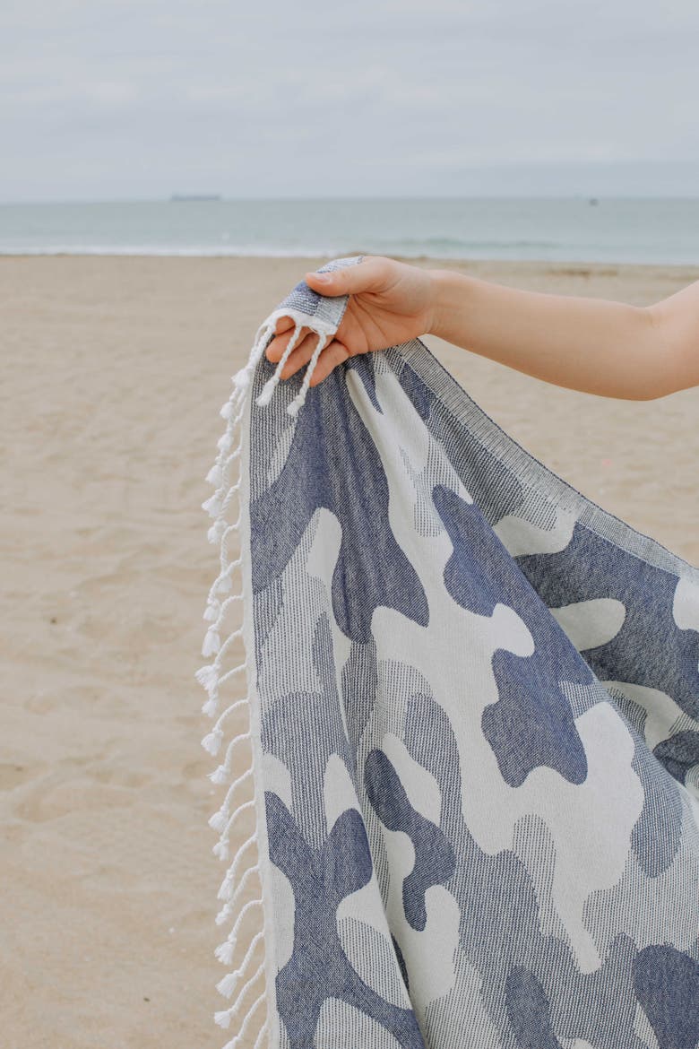 Camo Print Organic Sand Resistant Reversible Turkish Towel, Alternate, color, Navy