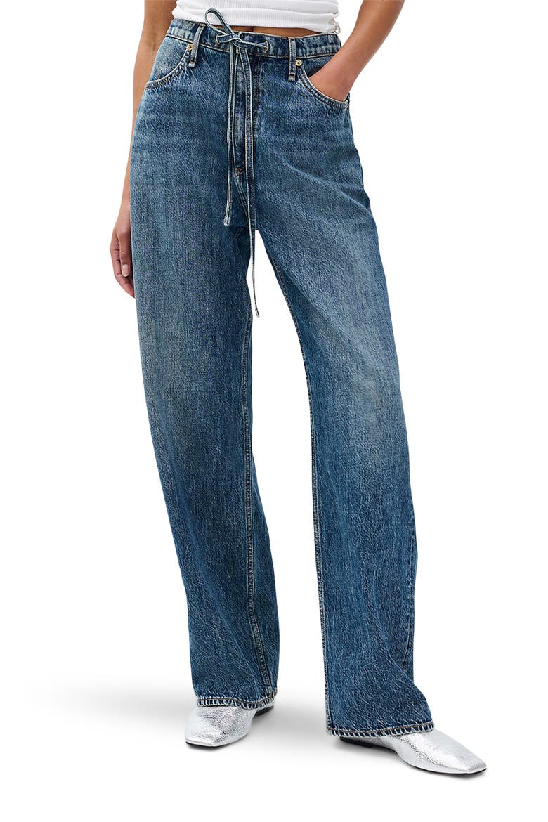 Phoebe Drawstring Waist Wide Leg Jeans, Main, color, DELCAN