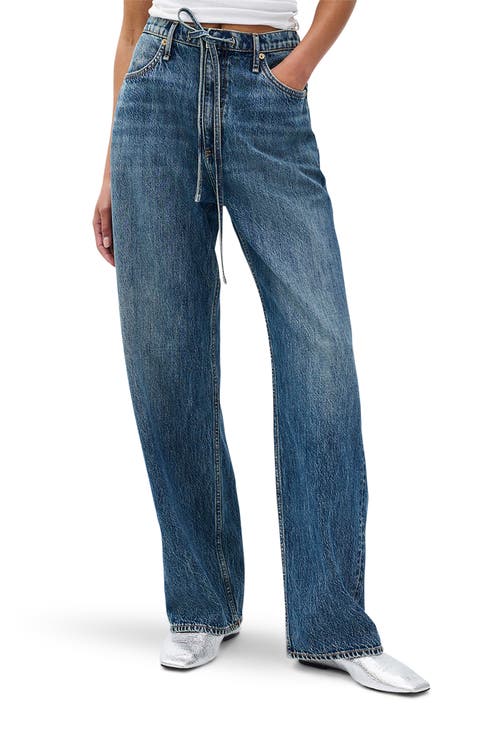 Phoebe Drawstring Waist Wide Leg Jeans (Delcan)