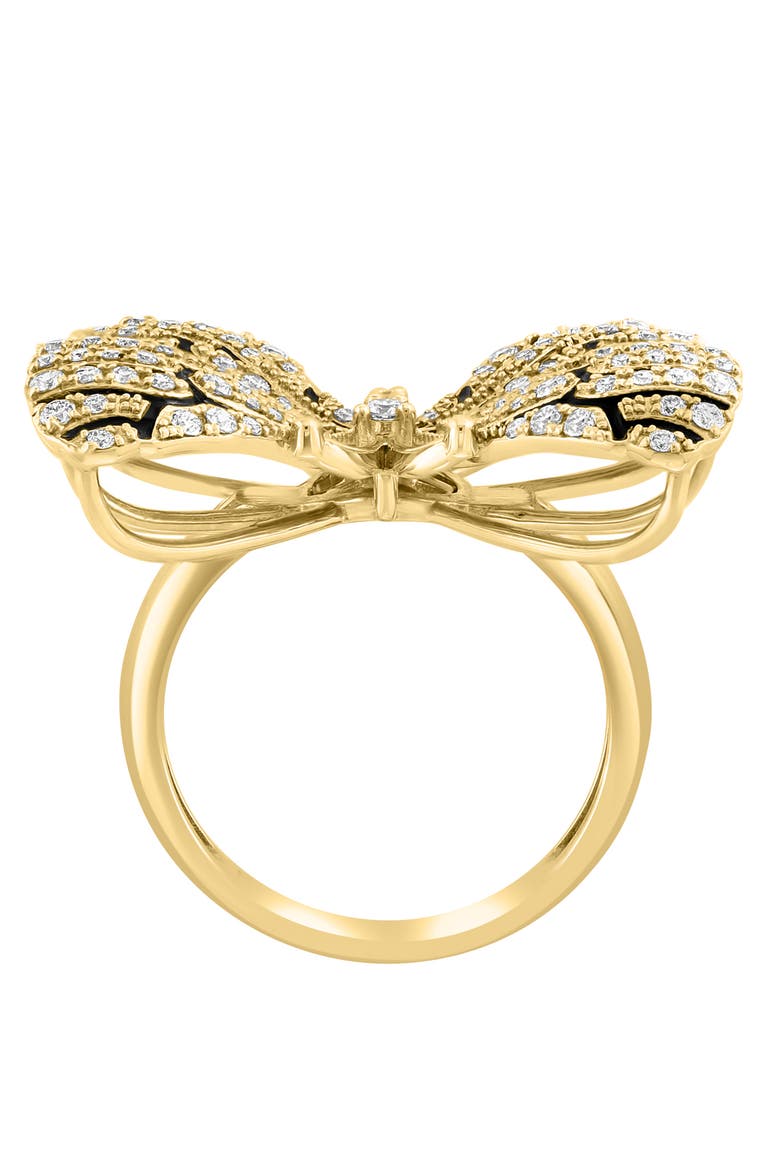 Black & White Diamond Butterfly Ring in 14K Yellow Gold, Alternate, color, Hematite and FW Blush Pearl