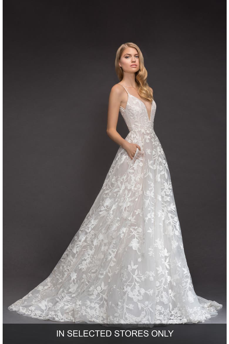 Fleur de Lis Embroidered Tulle Ballgown, Main, color, IVORY
