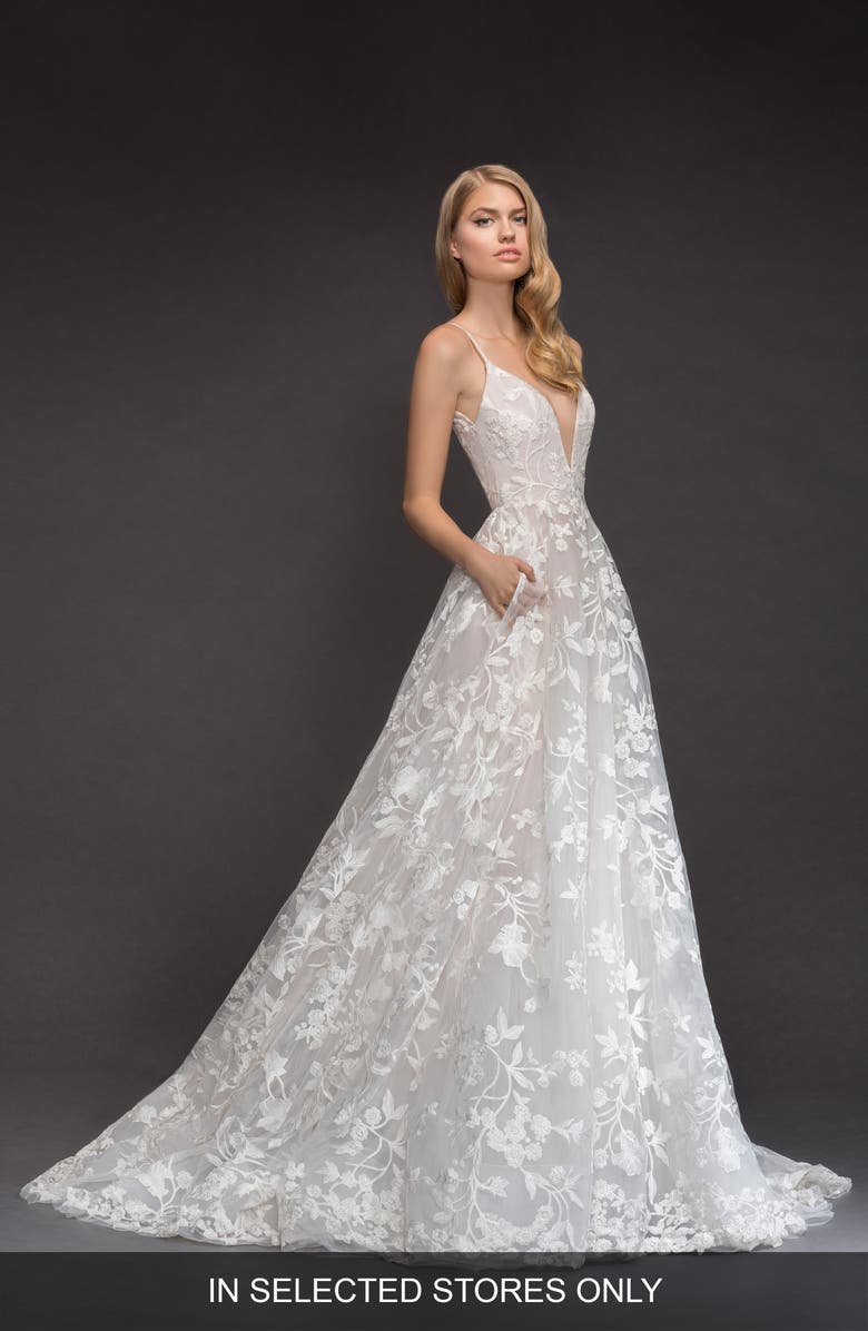 Blush by Hayley Paige Fleur de Lis Embroidered Tulle Ballgown, Main, color, 