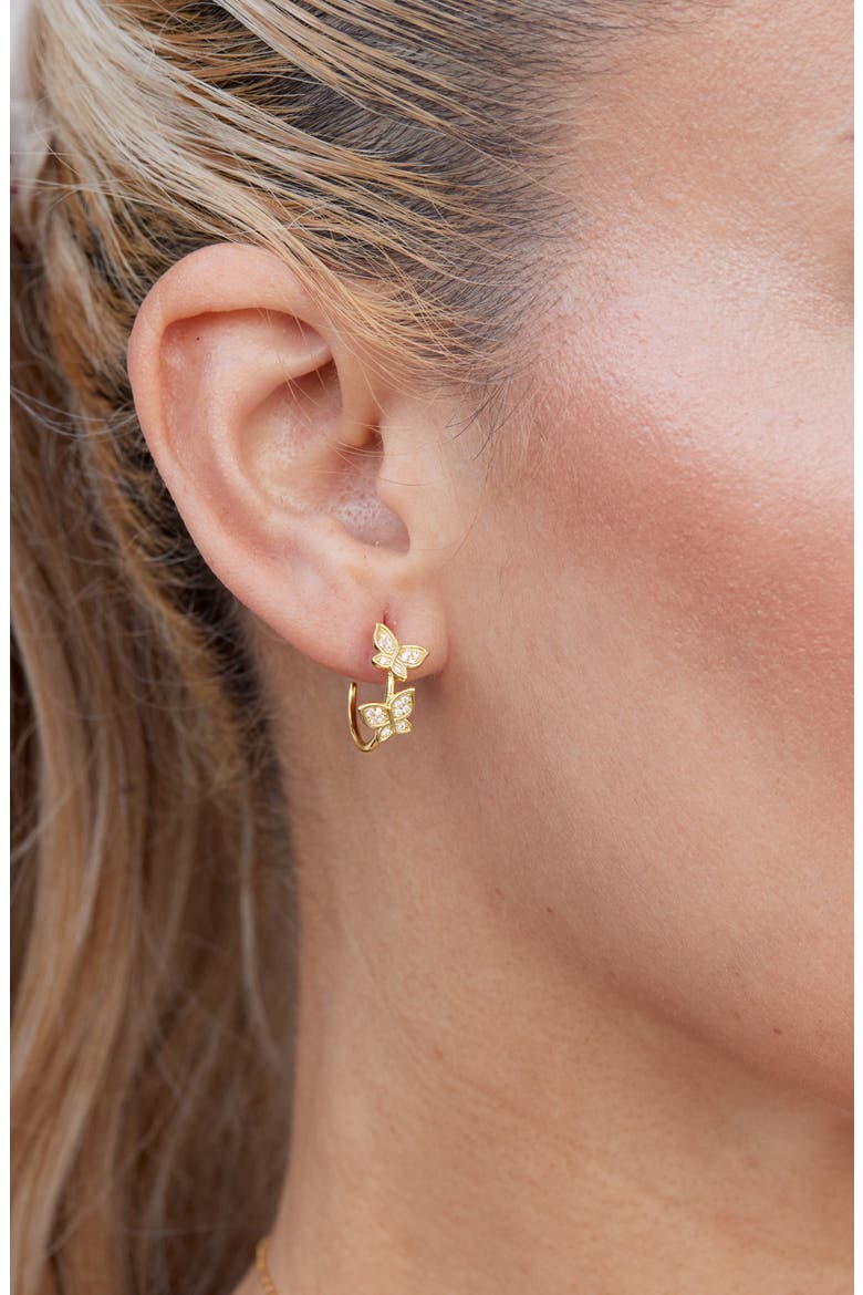 Pavè Butterfly Hoop Earrings, Alternate, color, YELLOW GOLD