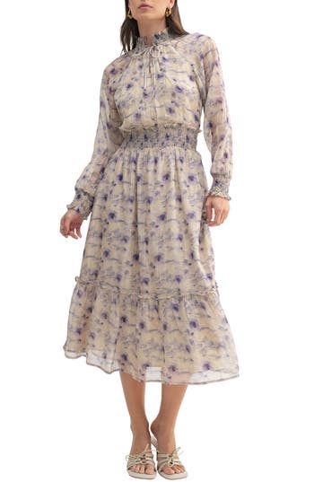 Mila Mae Abstract Print Long Sleeve Midi Dress