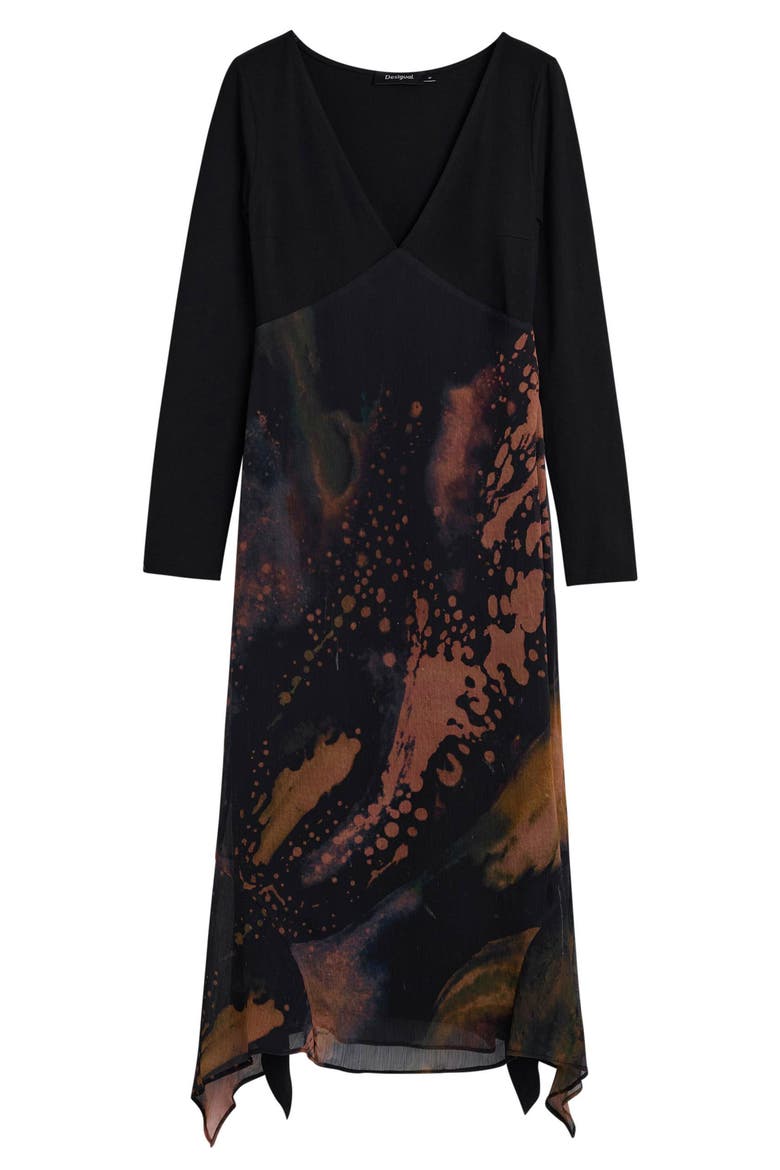 Abstract Print Long Sleeve Dress, Alternate, color, BLACK