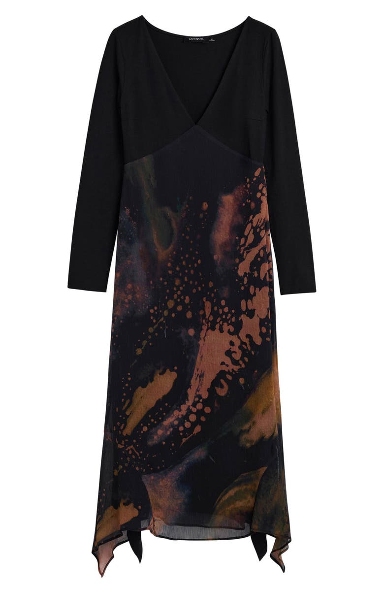 Desigual Abstract Print Long Sleeve Dress, Alternate, color, Black