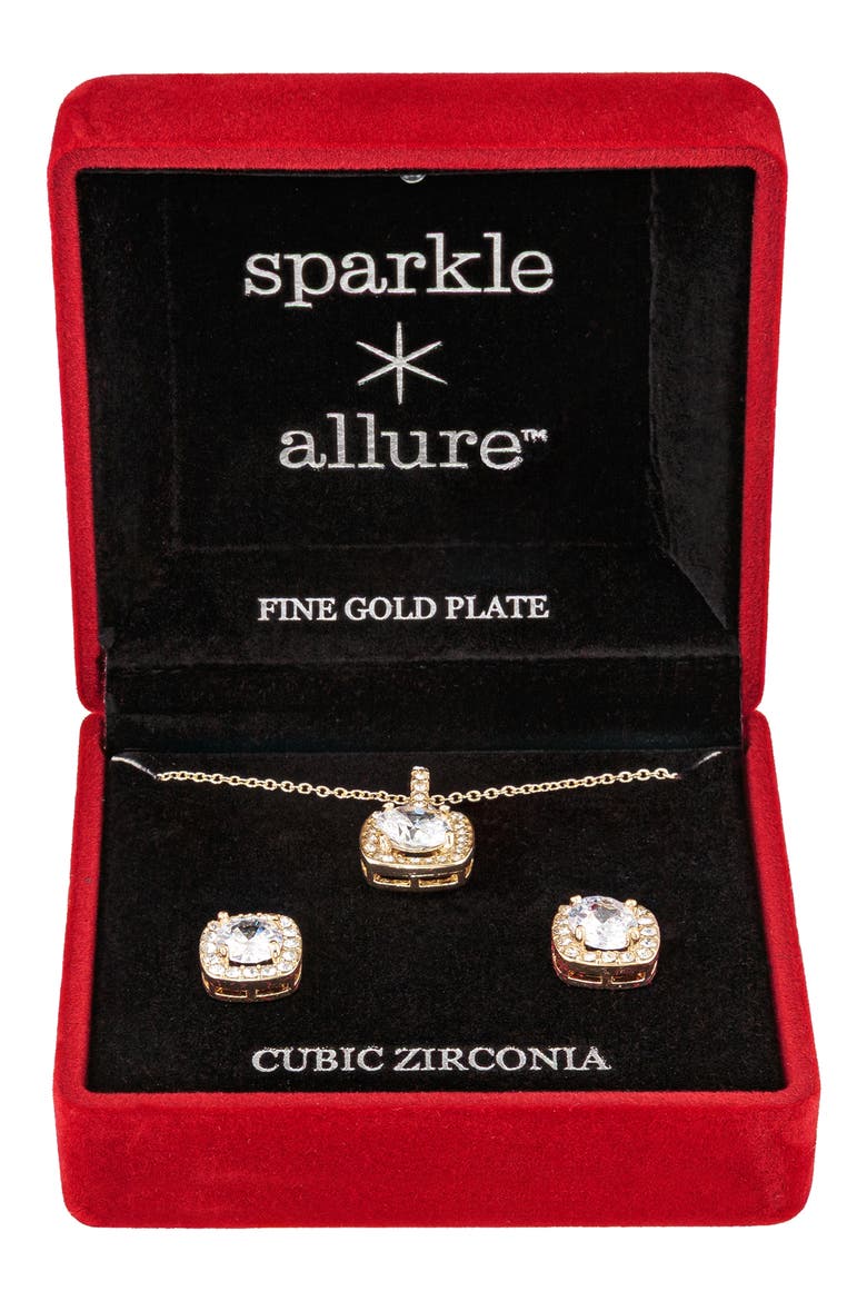 Cubic Zirconia Pendant Necklace & Stud Earrings Set, Main, color, GOLD
