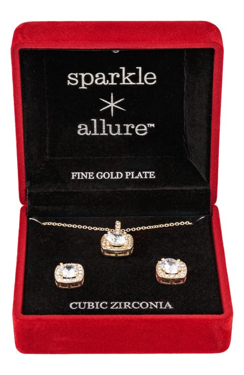 Cubic Zirconia Pendant Necklace & Stud Earrings Set