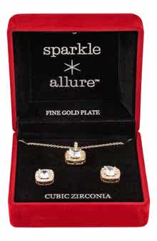 Cubic Zirconia Pendant Necklace & Stud Earrings Set