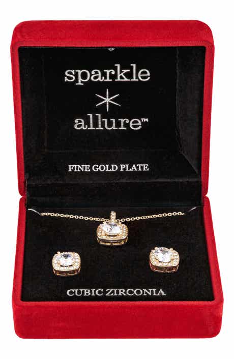 Cubic Zirconia Pendant Necklace & Stud Earrings Set