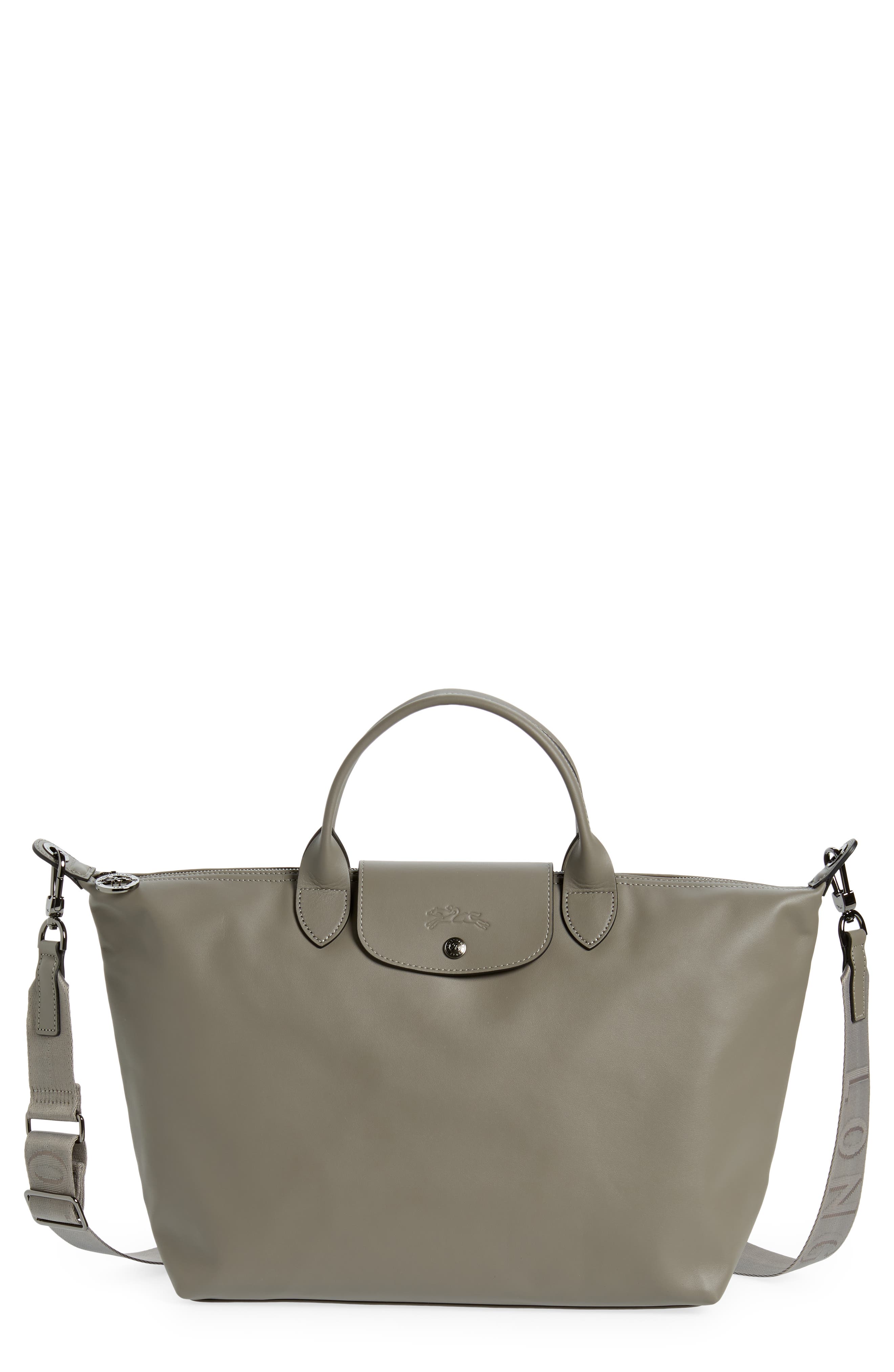 Medium Le Pliage Leather Shoulder Tote, Main, color, TURTLEDOVE
