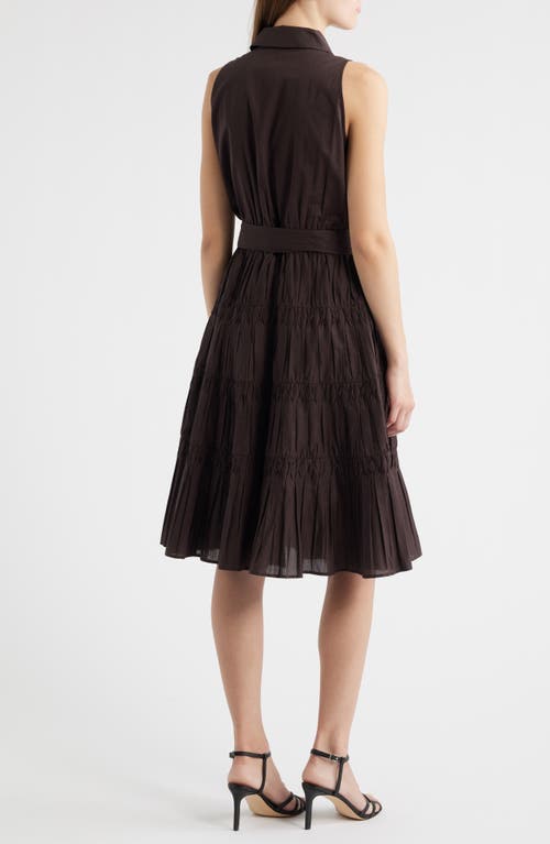 Anne Klein Diamond Detail Sleeveless Tie Waist Shirtdress In Brown